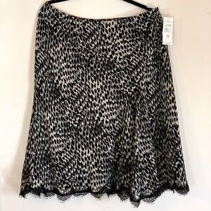 Nine & Co Skirt A-line Animal Print & Lace Detail Side Zip Lined Sz 12 NWT
